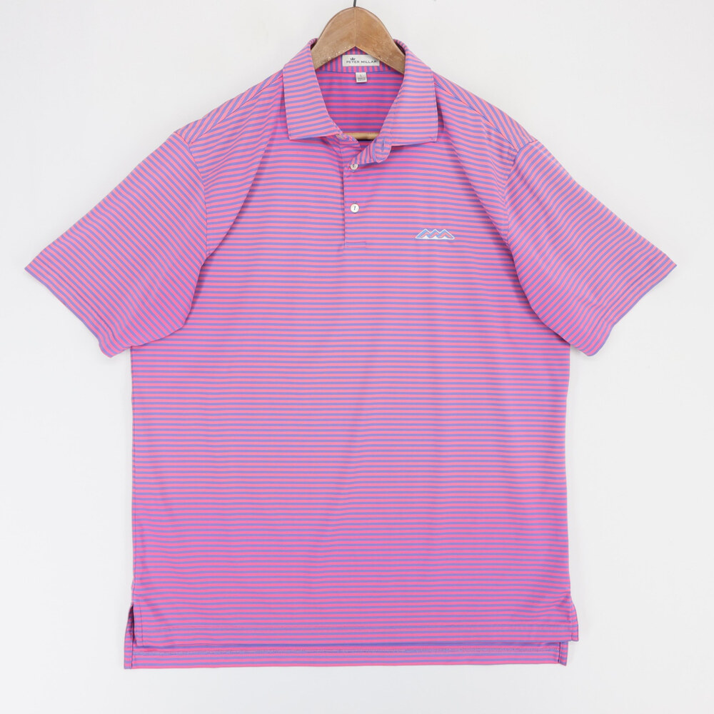 Peter Millar Polo Shirt Mens L Pink Stripe Purple Summer Comfort Desert Mountain